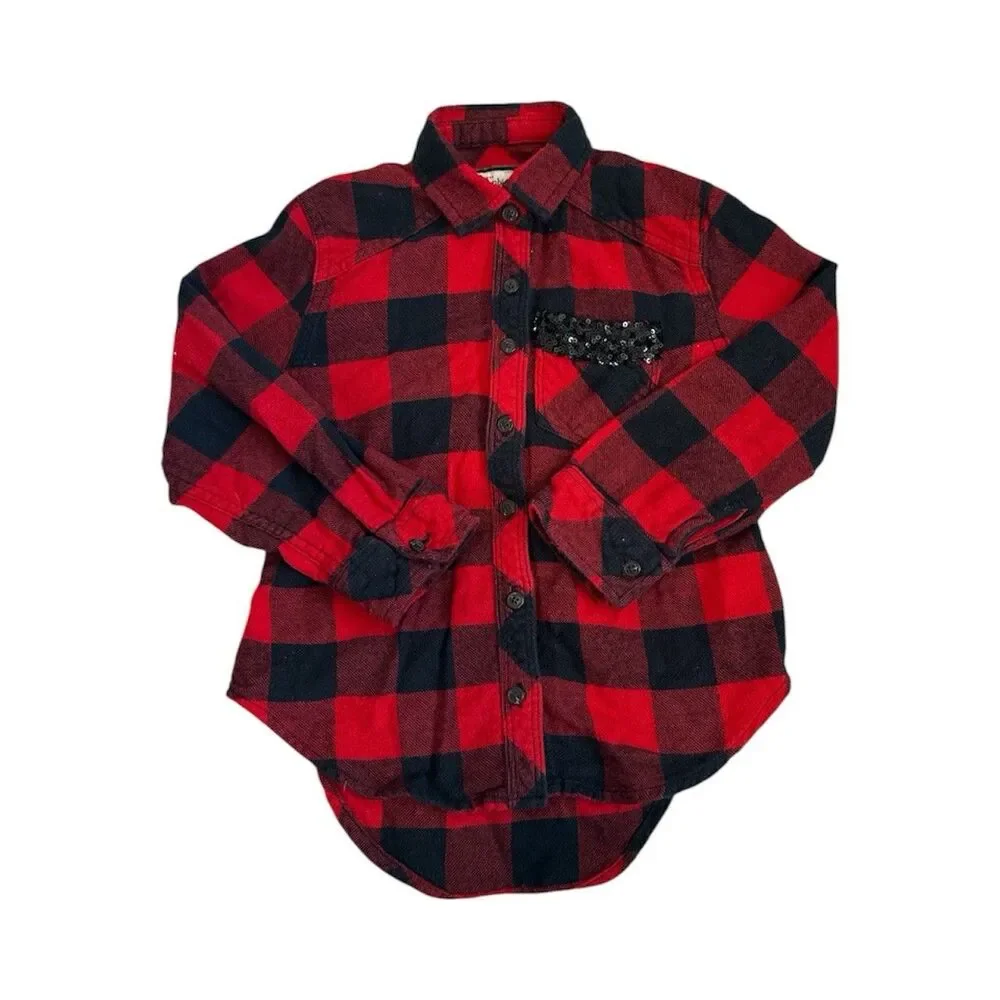 Abercrombie Kids Long Sleeve Flannel Red Plaid Button-Down Shirt Girls Size 3/4